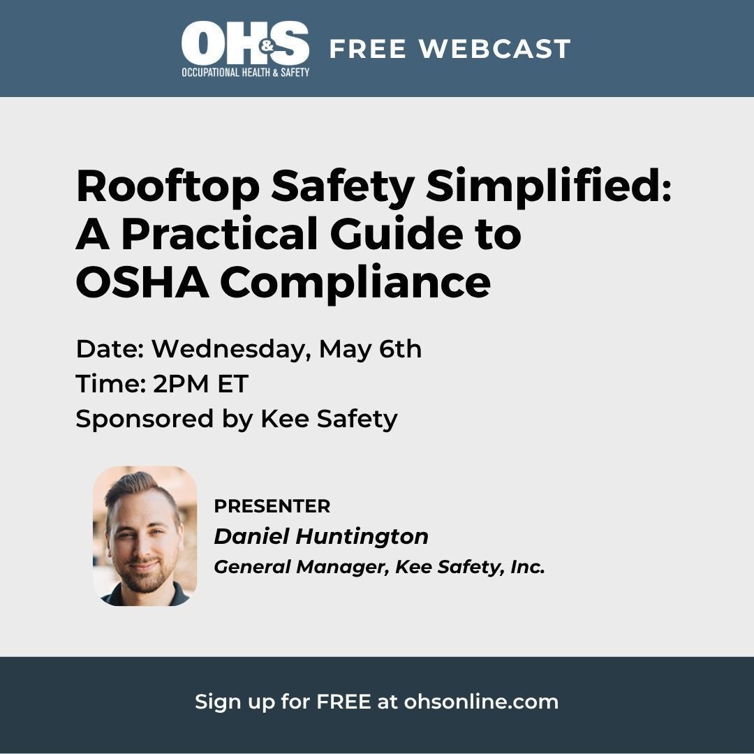 OccHealthSafety's tweet image. Join this free webinar on Wednesday, May 6th at 2:00 PM ET (1:00 PM CT / 11:00 AM PT) to learn how to simplify rooftop safety and stay compliant with OSHA standards. 

Register here: ohsonline.com/webcasts/2026/…

#FallProtection #WorkplaceSafety #EHS