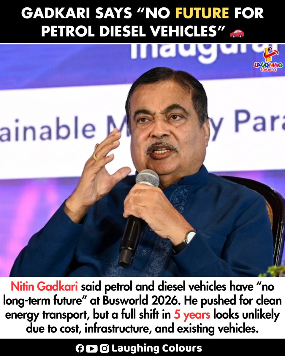 LaughingColours's tweet image. Petrol diesel future in doubt 🚗

#NitinGadkari #Auto #ElectricVehicles #India
