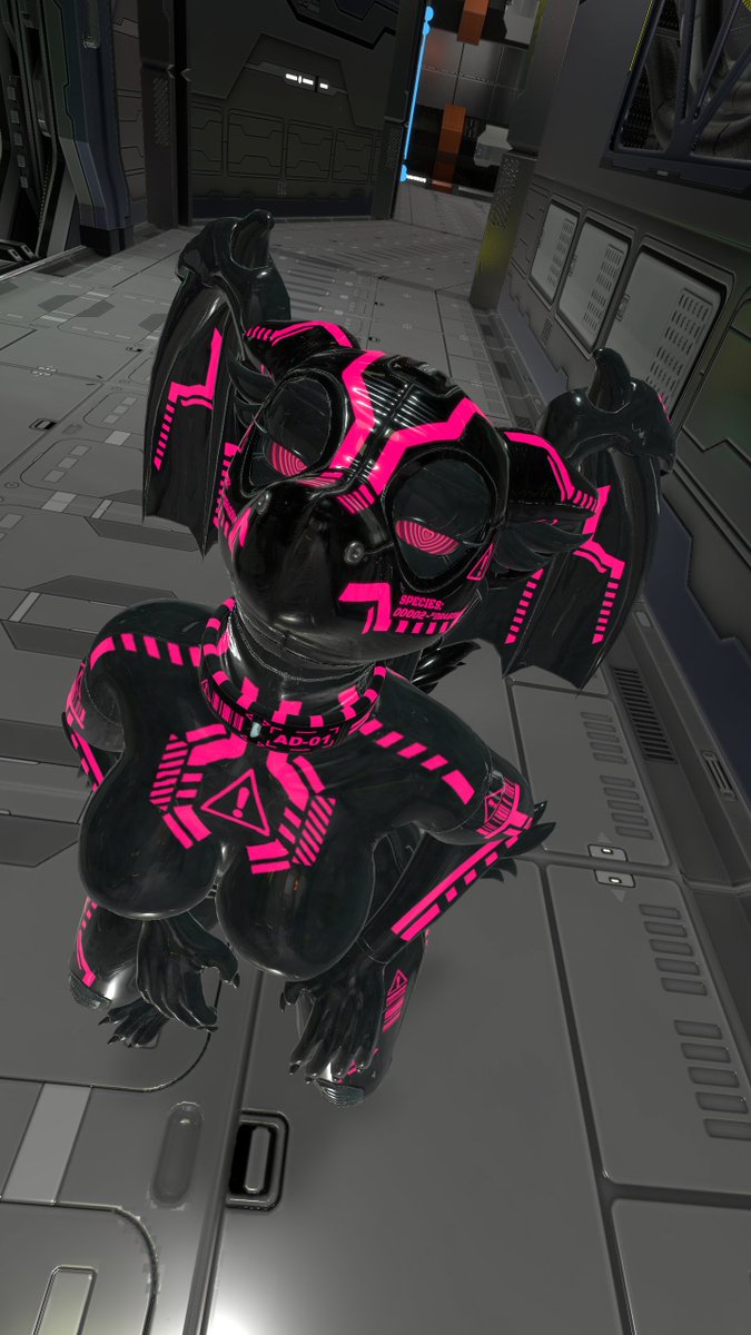 Celestial_Pup's tweet image. *Looks up at you*

But you said it can have 5 more minutes in the brainwashing chamber. Hmph! *Pouts*

#dronification #latex #drone #vrc #furry