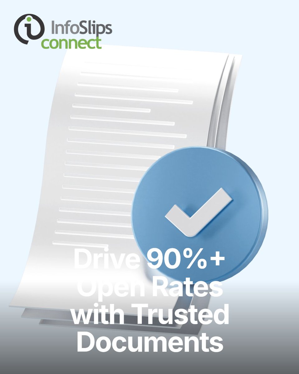 InfoSlipsCT_CA's tweet image. Trusted documents drive action. 90%+ open rates. Personalized offers where customers engage. Speed up payments 15 days. Cut support calls 25%. Track it all. #CX