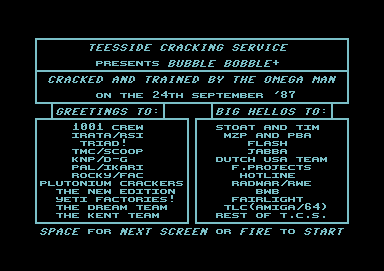 CracktroBot's tweet image. Cauldron (1985) - Crack: Remember (REM) - #Commodore64
Cyberball (1995) - Crack: Fairlight (FLT) - #Commodore64
Bubble Bobble (1987) - Crack: The Teesside Cracking Service (TCS) - #Commodore64
Rampart (1992) - Crack: Toxic &amp;amp; Prelux - #Amiga