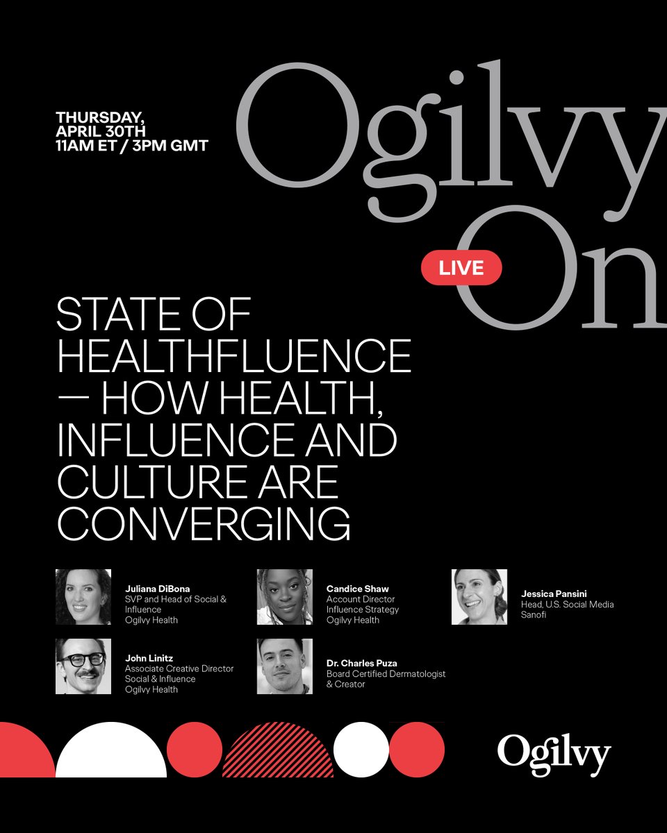 Ogilvy's tweet photo. TOMORROW: Learn to navigate the new world of #HealthFluence where culture, creators, and community are the decision-makers.
Join our #OgilvyOn Live session to discover: 🔹 Why old campaigns fail & how to pivot. 🔹 4 critical shifts to build authentic trust. 🔹 Insights from Ogilvy, Sanofi, & TikTok creator Dr. Charles Puza.
🗓️ April 30 | 11:00 AM ET
This is your final chance to register. ➡️ https://t.co/uingv3dNZq
#HealthMarketing #InfluenceMarketing