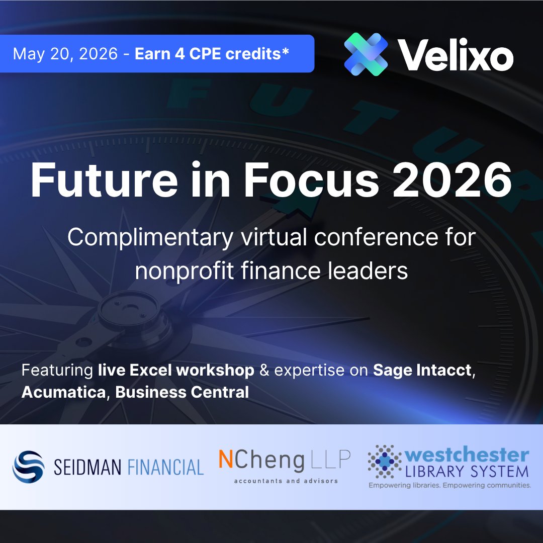 VelixoSolutions's tweet image. 4 CPE credits. 3 ERP tracks. 1 day built for nonprofit finance.

Future in Focus 2026 is back with sessions tailored to Acumatica, Sage Intacct, and Business Central teams. Each track covers budgeting and close &amp;amp; audit readiness.

Register: hubs.ly/Q04dPml50

#CPE #FPandA