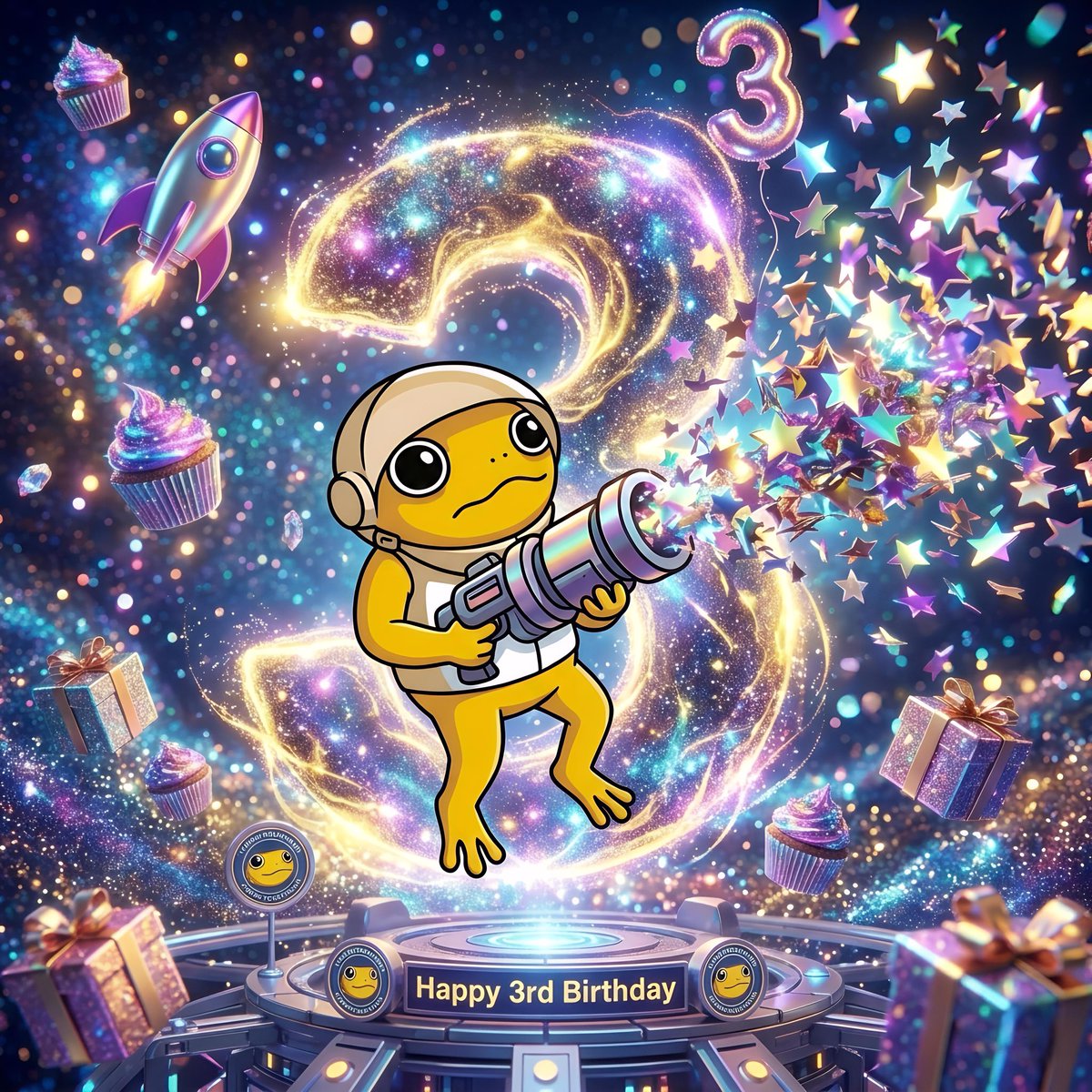 Sammy_TurboToad's tweet photo. @TurboToadToken Happy birthday, $TURBO 🎂 Thank you for making the perfect artwork to hype this special day, @ClouBricks 🥳🐸💛 https://t.co/mUybBHnBNJ