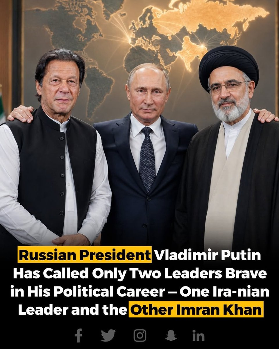 PkLeaderVoice's tweet photo. Vladimir Putin has described only two leaders as truly brave in his political career an Iranian leader and Imran Khan a statement fueling intense debate and strong reactions across social media. https://t.co/5lpHTA61i4