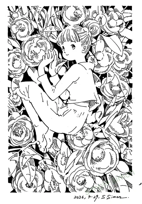 本日の1枚
「ツバキ」
椿も、今まで描いてなかった大物のひとつです。
白椿のつもりで描きました。
今日はスクリーントーンは無しで☺️💦 