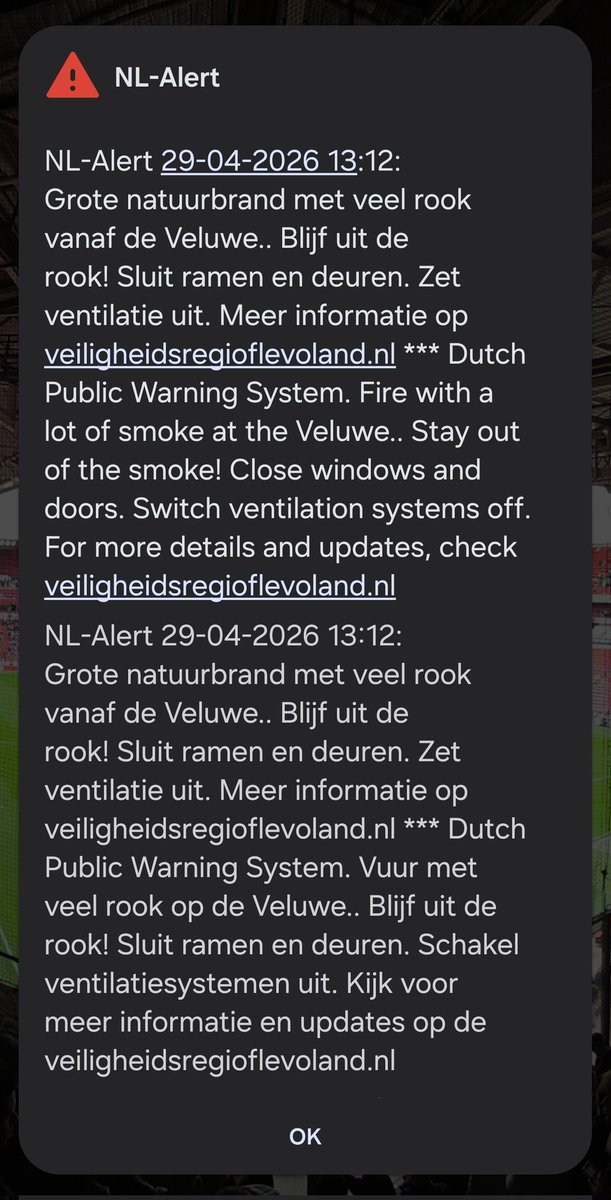Steffmeister85's tweet image. Kreeg net een NL Alert in #Almere vanwege de rook van de Bosbrand in #Epe
