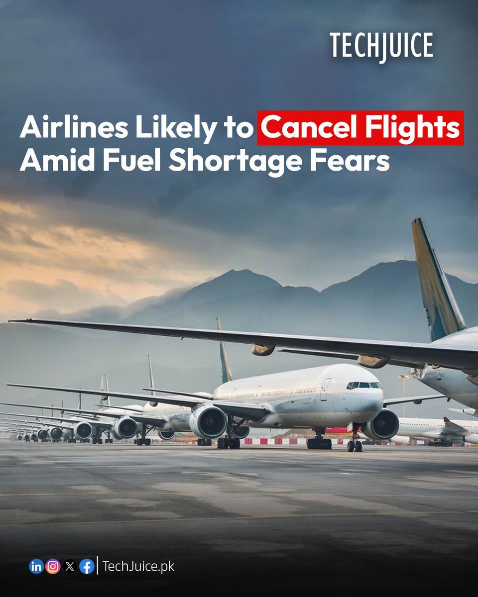 TechJuicePk's tweet image. Airlines may cut flights amid jet fuel shortage fears.
Global airlines could reduce flight schedules as concerns grow over a jet fuel shortage linked to the Iran war, with IATA warning this may lead to disruptions during peak travel periods. 

#techjuice #aviation #flights