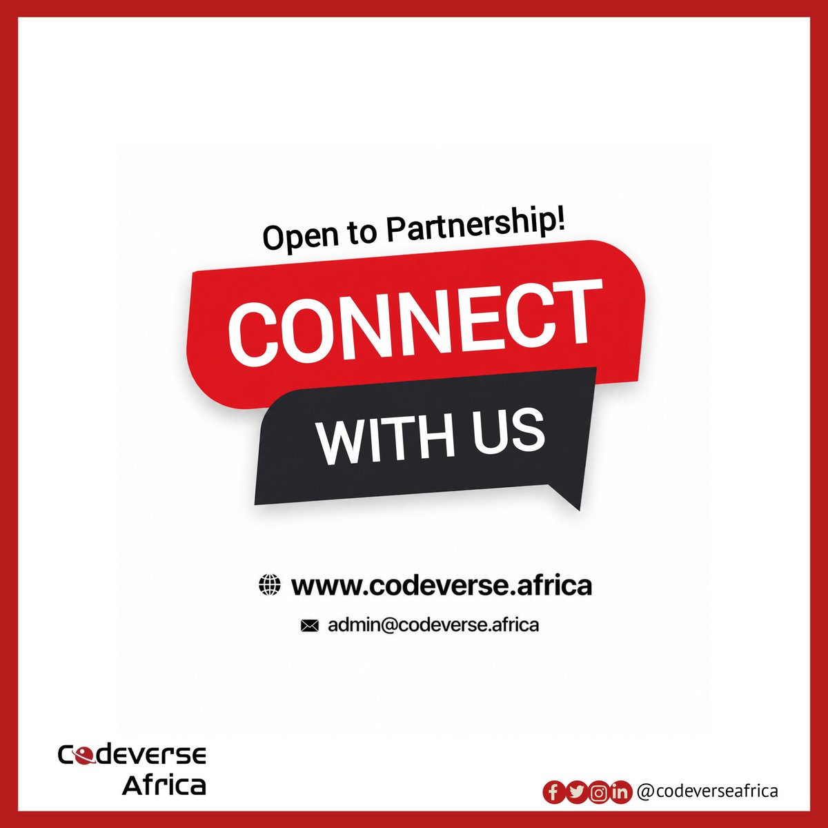 CodeverseAfrica's tweet photo. Connect with us across our social media platforms or send an email to admin@codeverse.africa.

#McYouniverseGroup
#McYounitech
#CodeverseAfrica https://t.co/0zGn6LBziS