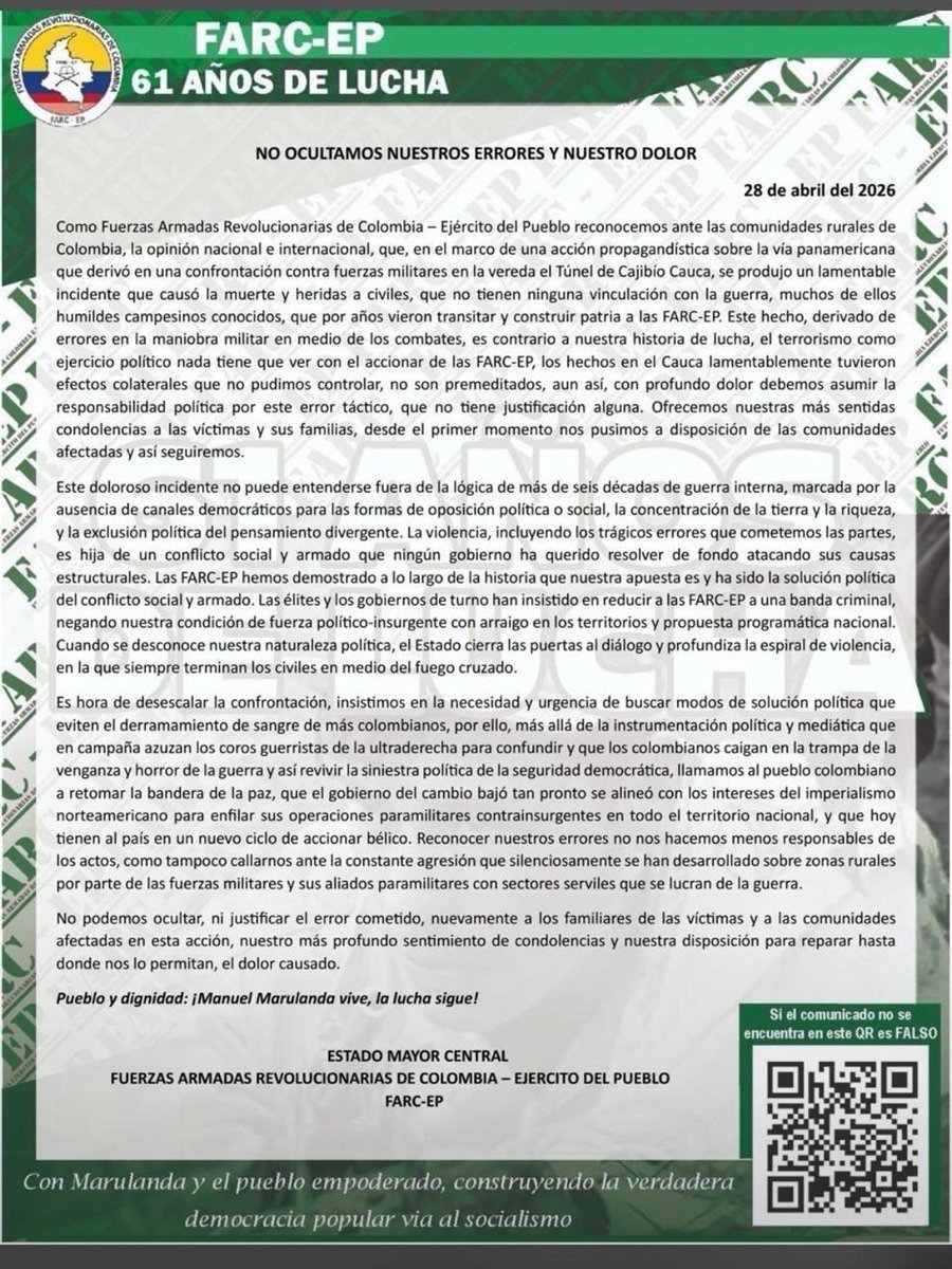 Horadelaverdad's tweet image. #ENVIVO Miren esto: las propias disidencias de las FARC reconocen el atentado en la vía Panamericana, algo que ya era evidente.

Y aun así, Petro insiste en desviar la atención. ¿Para dónde va esto? #EDITORIAL 

¡Conéctese!

Escúchenos en:
YT
 short.do/4bTb53