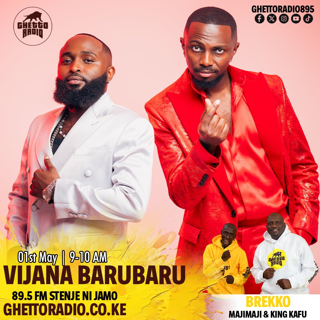 GhettoRadio895's tweet image. Vijana Barubaru na wewe ndani ya stenje live on #Brekko hii Friday inamuok! Tegea ukembe rada ya projects zao mpyai.
Ungetaka kujua nini kuhusu wanisa @VIJANABARUBARU
FRIDAY 9-10AM
Hosted by @MajimajiKenya  &amp;amp; @King_Kafu
_89.5FM Ndio Frequency_
#stenjenijamo
