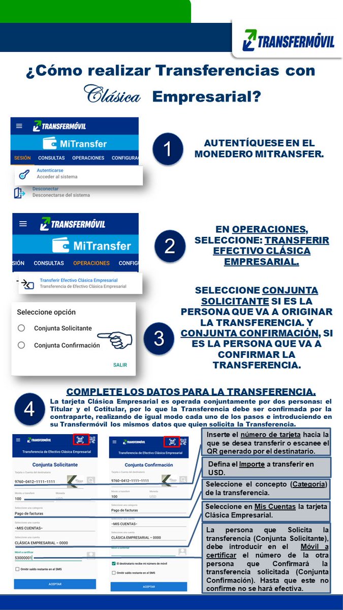 MabelMB1823's tweet photo. 🔊 Ponte en modo #Transfermóvil y transforma digitalmente tu entorno.
🔥Si tienes tarjeta Clásica Empresarial y la asocias a tu monedero MiTransfer de #Transfermóvil🇨🇺 podrás realizar transferencias rápidas y seguras.
@ETECSA_Cuba 
@TransfermovilS 
#ConectaConÁguila https://t.co/wn84oWJwN1