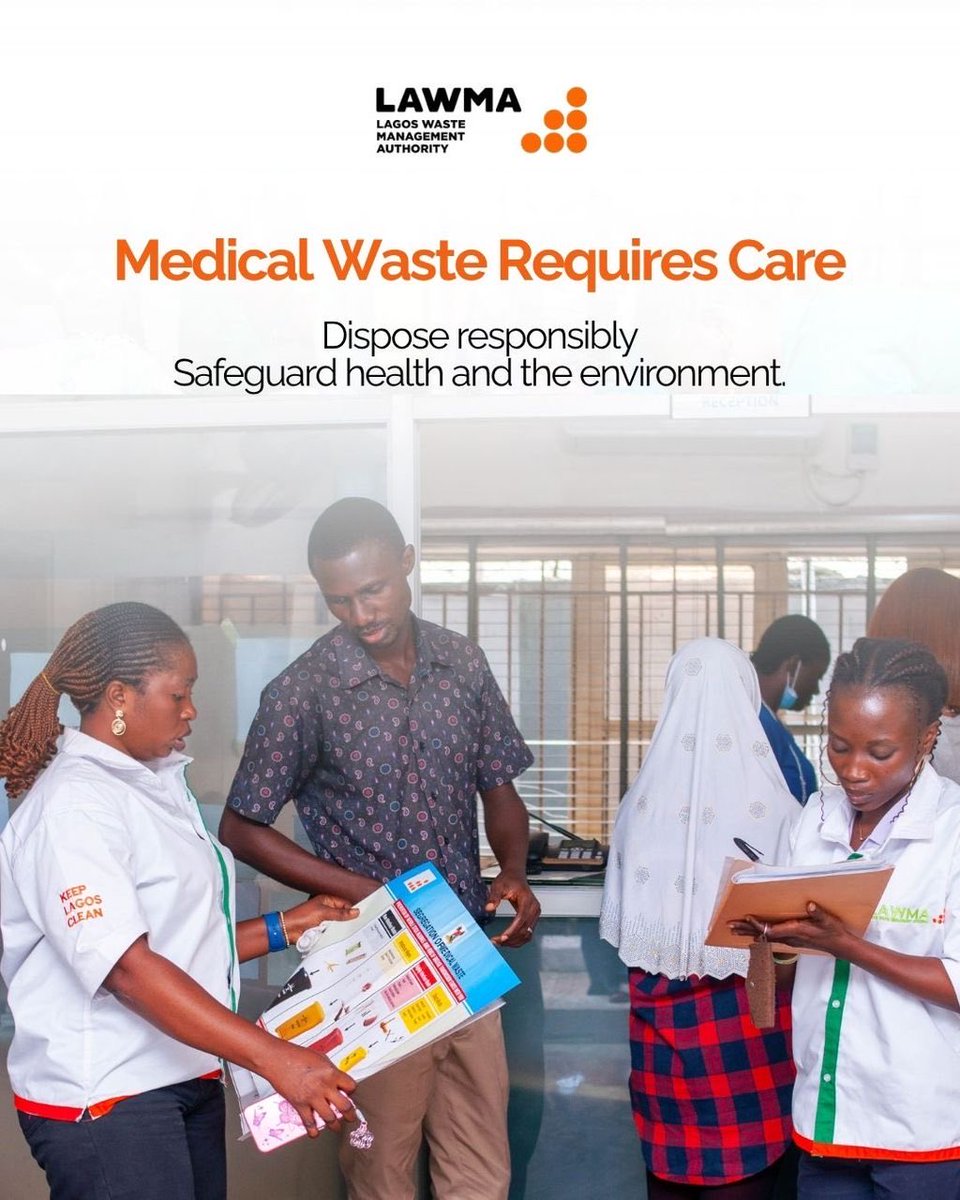 Lawma_gov's tweet photo. Proper medical waste disposal is not optional, it is essential for protecting lives, preventing contamination, and maintaining a safe, healthy Lagos. 

Every action counts, and every step taken responsibly makes a difference.

Let’s all commit to safer practices for the well-being of our communities and the environment.  #LAWMACares