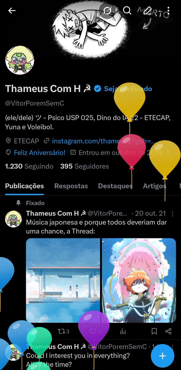 VitorPoremSemC's tweet photo. gente meu perfil tá esquisito, tá cheio de balão https://t.co/ToNsS1tnbC