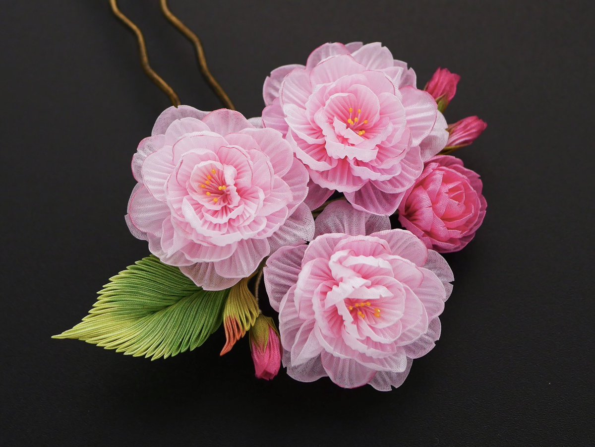 tumamiaya8's tweet photo. オーダーを頂いて制作したかんざしです🌸

華やかさと上品さが魅力の八重桜🫧

#つまみ細工 https://t.co/y1fcayjXBS