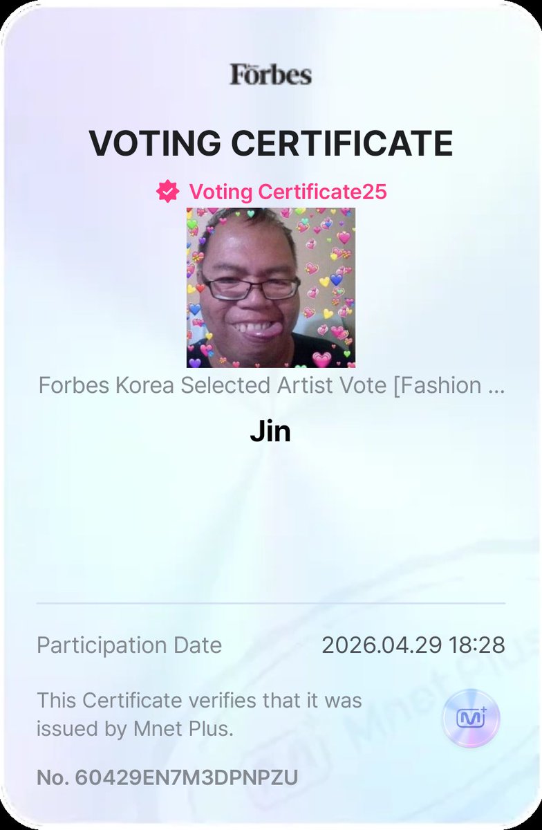 to all seokjinnies and seokjin stan jangan lupa vote seokjin di mnet yaa, besok hari terakhir soalnya. keep jin at #1 pokoknya 🤍

Forbes Korea Selected Artist Vote 🗳️ 
mnetplus.onelink.me/TRa8/xohkwx0b?…