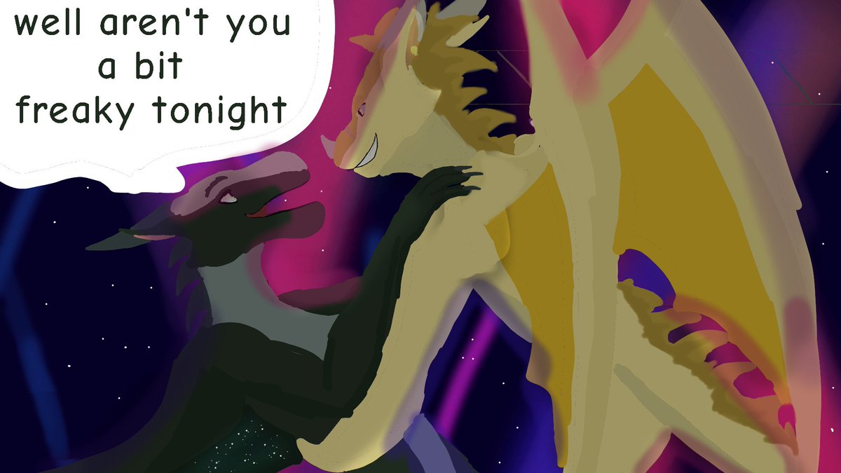 Dragonale20's tweet photo. Here's a little comic I did of moonwatcher and qibli enjoy #wingsoffire #wof #dragon https://t.co/pjLRUA8rUA