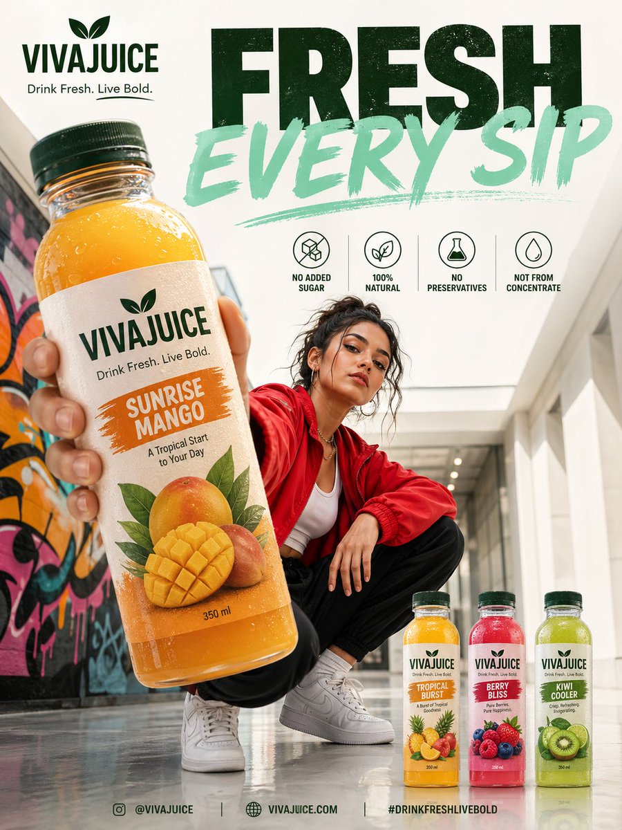 GPT Image 2 on ChatGPT.

Prompt: Create a premium modern beverage advertisement poster in a vertical 3:4 format featuring a stylish young female model crouching confidently in a bright urban indoor hallway with colorful graffiti wall art on one side and clean minimal architecture