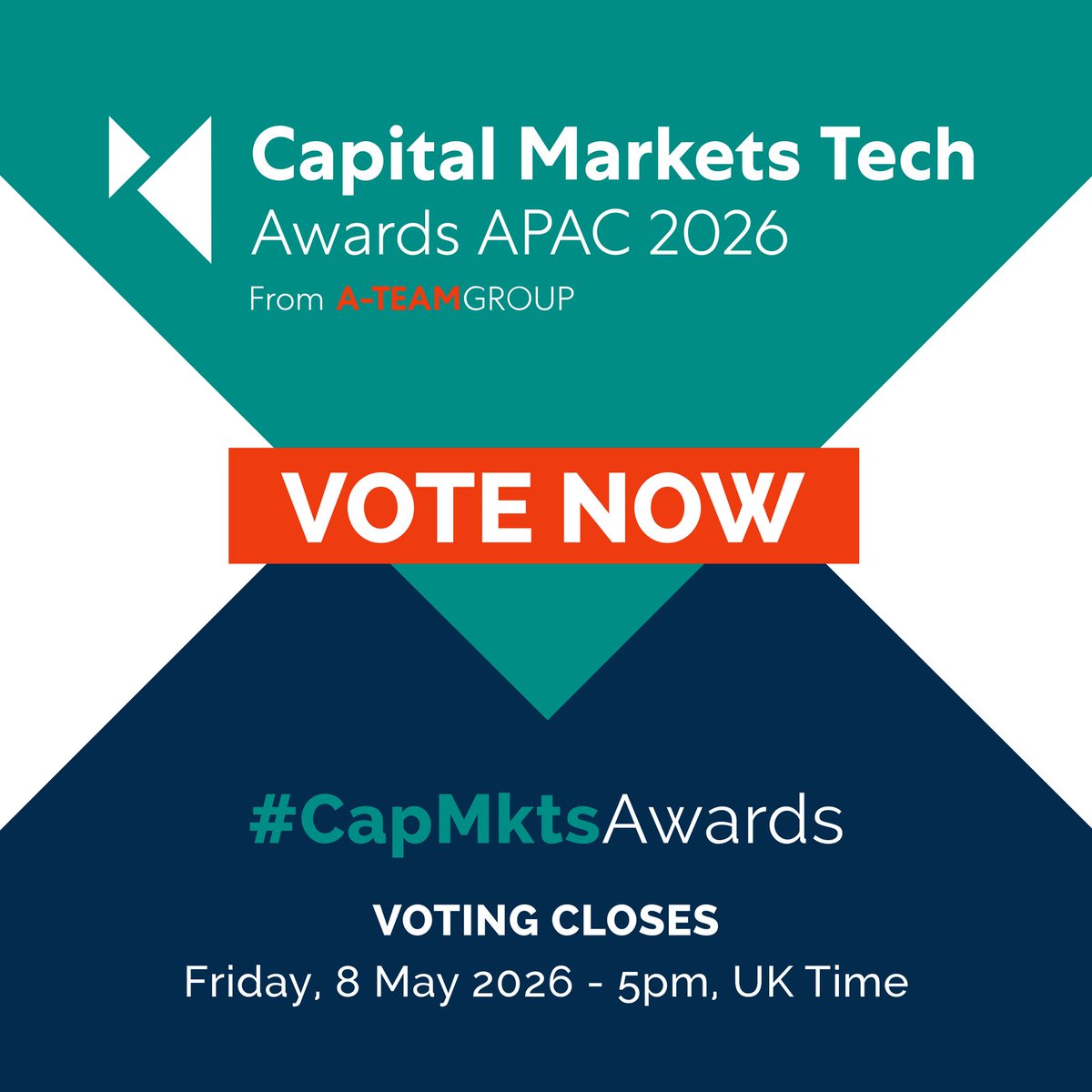 RegTechInsight's tweet image. Last week to vote in the 2026 Capital Markets Technology Awards APAC by @ATeamInsight This is your chance to recognise and celebrate the firms that are driving transformation across the region.

Voting ends 8 May. ☑️

#CapMktsAwards #FinTech #APAC #CapitalMarkets