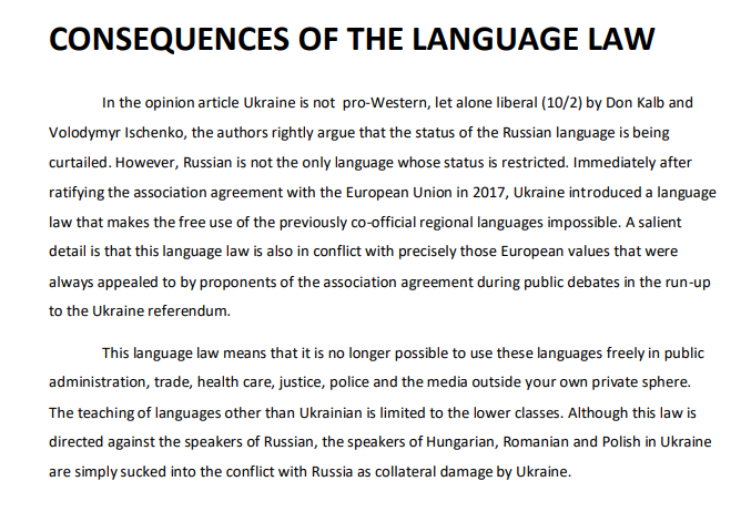 Ukraine Took Away existing Linguistic Rights of a Vulnerable Historical Minority, by making them collateral damage, even violating European and Bilateral Human rights treaties. Our publications can be found on language-rights.eu/NL/ or protect-ukraine.nl ( international