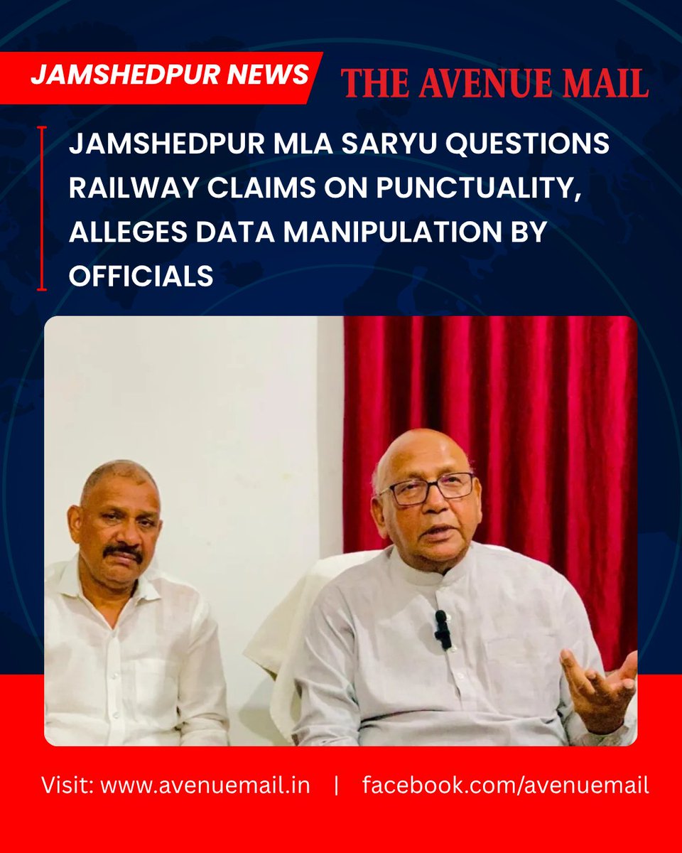 TheAvenueMail26's tweet image. Jamshedpur MLA Saryu questions railway claims on punctuality, alleges data manipulation by officials

Read more : avenuemail.in/jamshedpur-mla…

#jamshedpur #jamshedpurnews #datamanipulation #chakradharpur #southeasternrailway