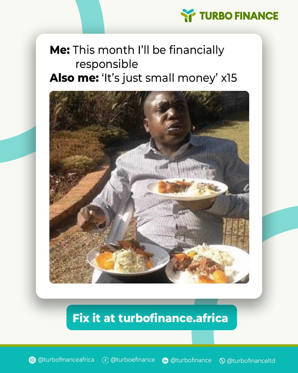 TurboFinanceLTD's tweet image. We all start the month with good intentions, then “small spending” starts happening, and suddenly, confusion.
Let this month be different.

Plan your money better at turbofinance. africa.

#moneymeme #relatablefinance #financialdiscipline #smartmoneyhabits #fridayfinancefun