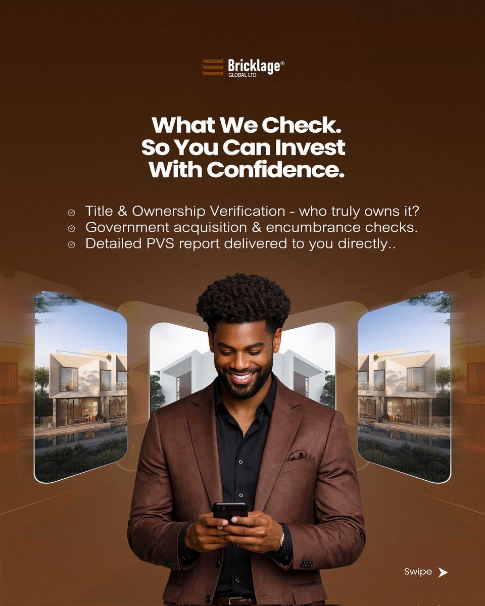 bricklage's tweet photo. Swipe to see how our PVS (Property Verification Service) uncovers the truth about a property before you drop a kobo. 

We handle the heavy lifting and deep verification so you never have to worry about losing your life savings to a scam.

Buy with 100% certainty: Link in bio! https://t.co/8YaTRnpTTF