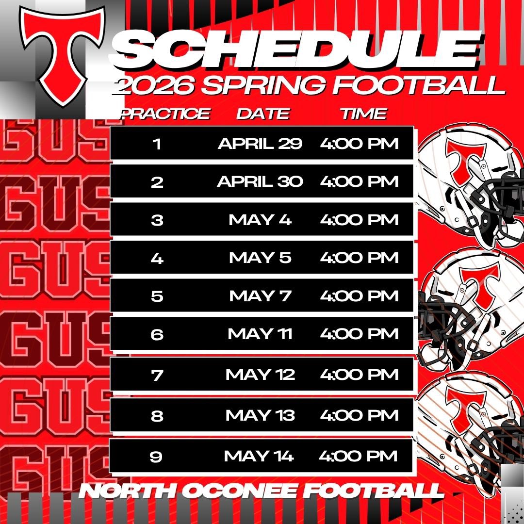 NOHSFootball's tweet image. ⚫️🔴WHAT TIME IS IT??🔴⚫️
🏈2026 Spring Football Schedule🏈
#GUS
#HoldTheRope