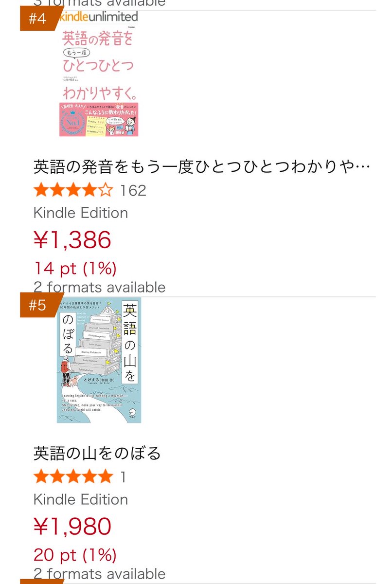 今確認したらAmazon順位が英語読みものカテゴリーで5位でした