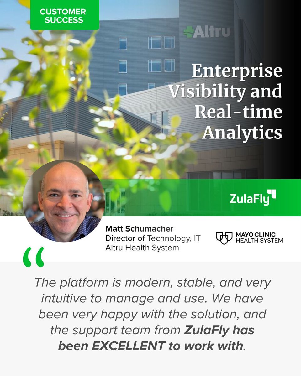 ZulaFly's tweet image. Healthcare systems are under constant pressure to improve patient flow, staff efficiency, and overall experience.

For Altru Health System, part of Mayo Clinic, that meant rethinking how care is delivered across outpatient clinics.

zulafly.com/resources-zula… 

#HealthcareInnovation