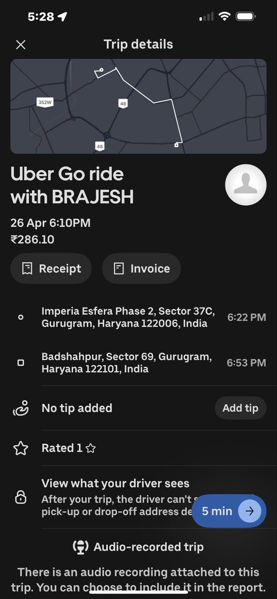 Misha8995's tweet photo. @UberIN_Support Trip details https://t.co/fZHYc6r99t