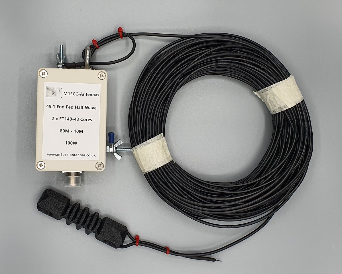 M1eccAntennas's tweet photo. "Back in Stock" Enclosure colour is black on these ones. Our very popular 49:1 EFHW 100w versions, Quality built product with genuine Fair-rite cores inside the box. Stainless steel fittings, ip65 rated box, #efhw #hfwireantenna #pota #hamradio #49to1 https://t.co/qdm2IoMNRR https://t.co/Z7YoedLXCT