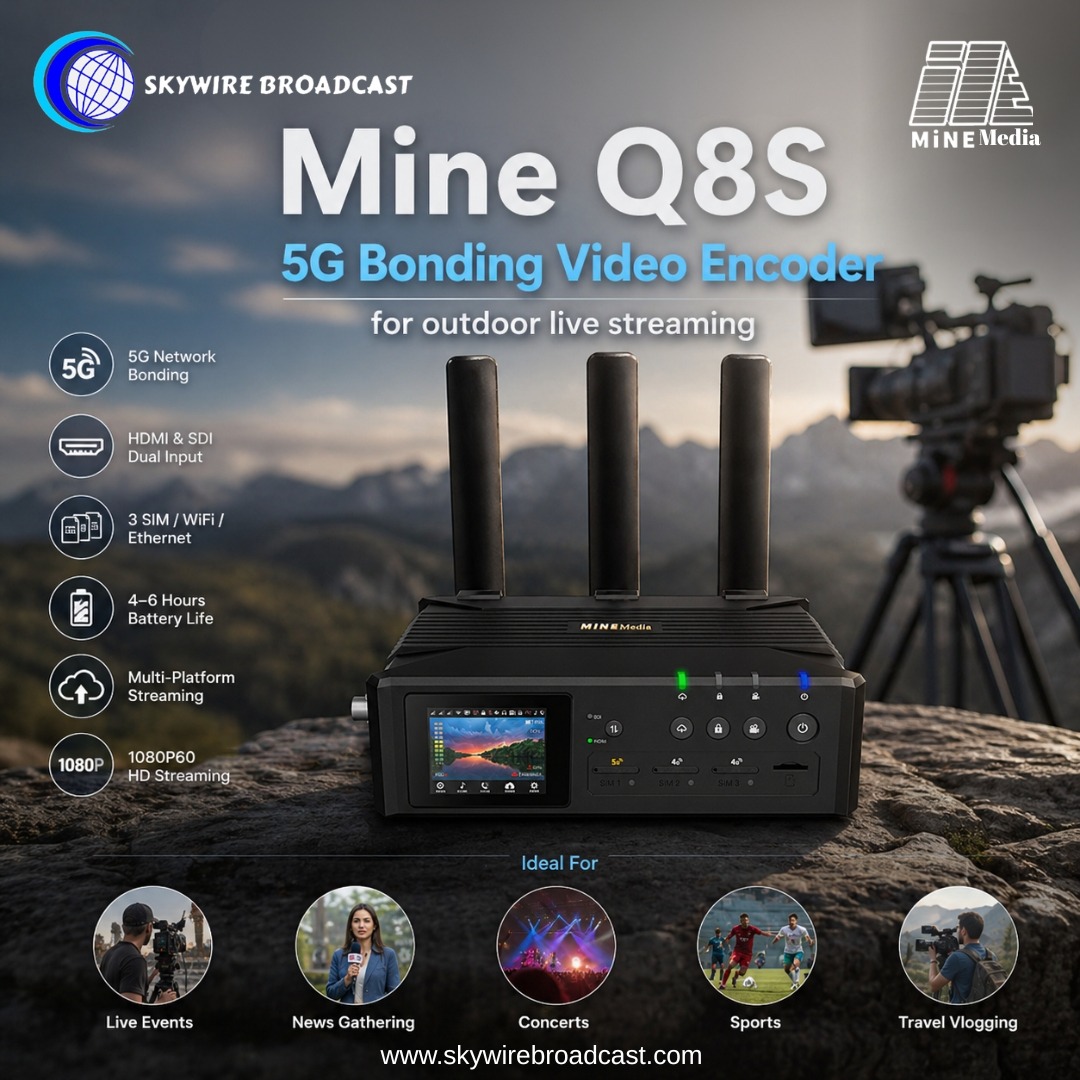 skywireindia's tweet image. Go live from anywhere—no limits, no dropouts. 🚀

Meet the Mine Q8S 5G Bonding Video Encoder: built for outdoor streaming with dual HDMI &amp;amp; SDI input

From live events to sports and news, stream smarter and stay connected.

🌐 skywirebroadcast.com

#LiveStreaming #5G #Broadcast