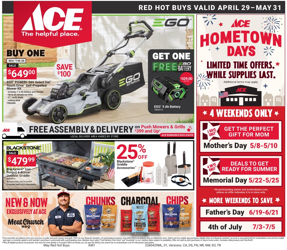 AceSycamore's tweet image. 🔥 Red Hot Buys are back! Shop now from April 29 to May 31 and save big on essentials. What are you adding to your cart? 🛒 #AceHardware #Savings