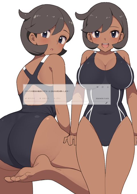 お題絵 競泳水着なマチエールさん マチエールさんにプールの監視員してほしい…