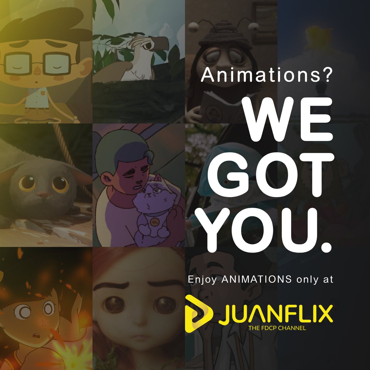 JuanFlixPH's tweet photo. Animations? Gotchu, fam! ⭐️

Complete your daily dose of Vitamin A(nimation) with JuanFlix! Immerse yourself with the captivating visuals and mesmerizing world of moving images, gathered across the country and all around the world. 🌍 

#JuanFlix #FDCPOfficial #PHCinema #Animations