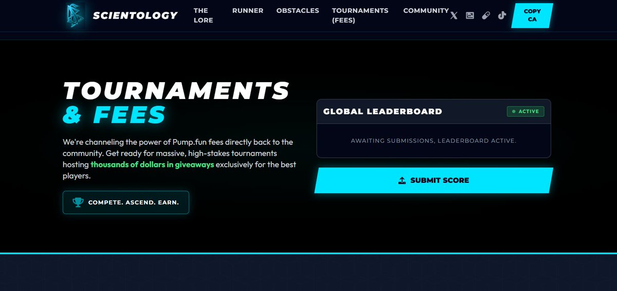 GameScientology's tweet photo. All of the fees generated by the $scientology coin will go straight into the the Tournament payout.

Top Runners will win.

Submit your games now: https://t.co/PFsYqaYpCn