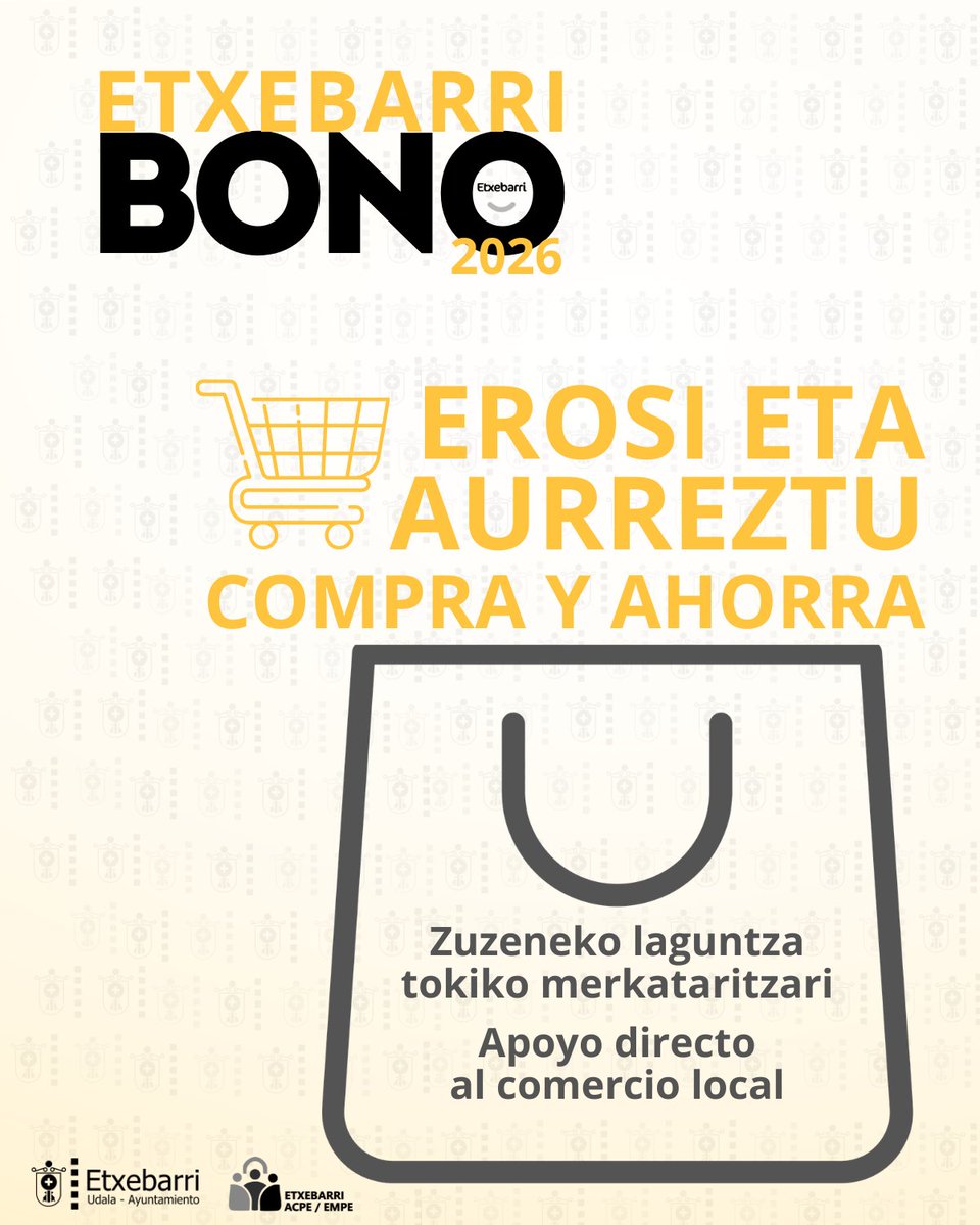 CIMEtxebarri's tweet photo. Bonuak aukera paregabea dira guztiontzat😀

🤝Herritarrei aurrezteko aukera ematen diete eta tokiko saltokiei laguntza zuzena 🏬

👉 Erabilitako bonu bakoitzak Etxebarri dinamizatzen laguntzen du

🌐 Kontsultatu non dauden eskuragarri bonuak https://t.co/qM2YQmZw7m webgunean https://t.co/gcMb5mcj7B