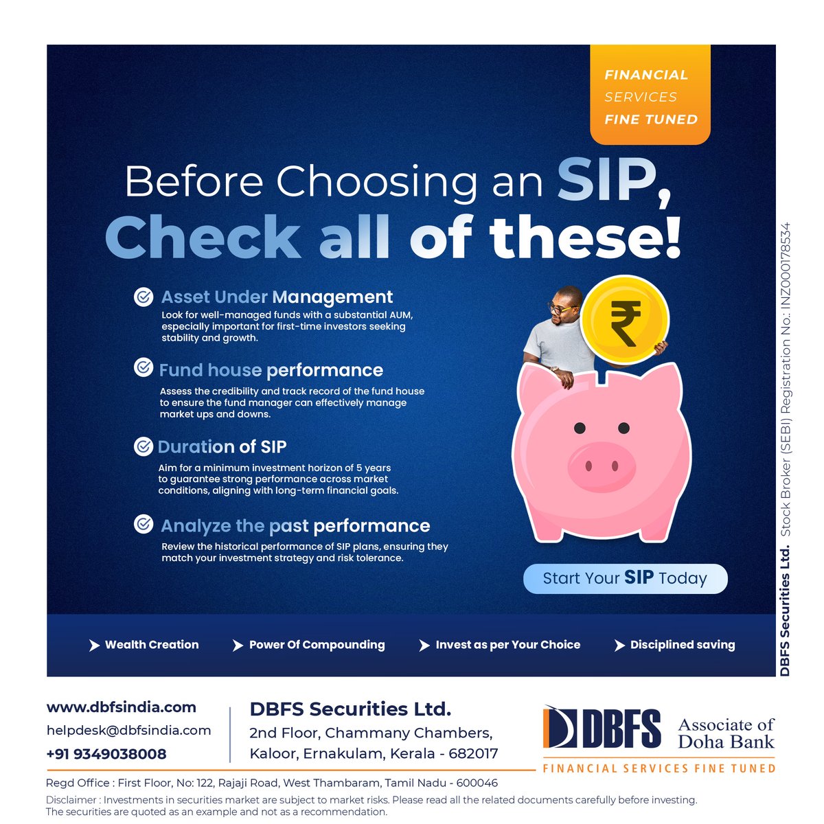 DbfsGroup's tweet image. Thinking of investing in SIPs? Don’t invest blindly—invest wisely. 
Check important factors like AUM, fund house credibility, investment duration, and past
 performance before you begin. Smart investing starts with smart evaluation.

#SIP #MutualFunds #SmartInvesting