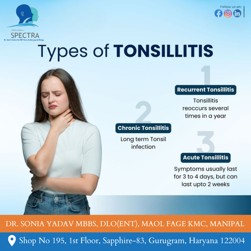 DSpectraen47385's tweet image. Tonsillitis can be acute, chronic, or recurrent. Don’t ignore repeated throat infections—early care makes a difference!
Visit Spectra Green ENT Clinic for expert treatment.
#Tonsillitis #ENTCare #HealthyThroat
