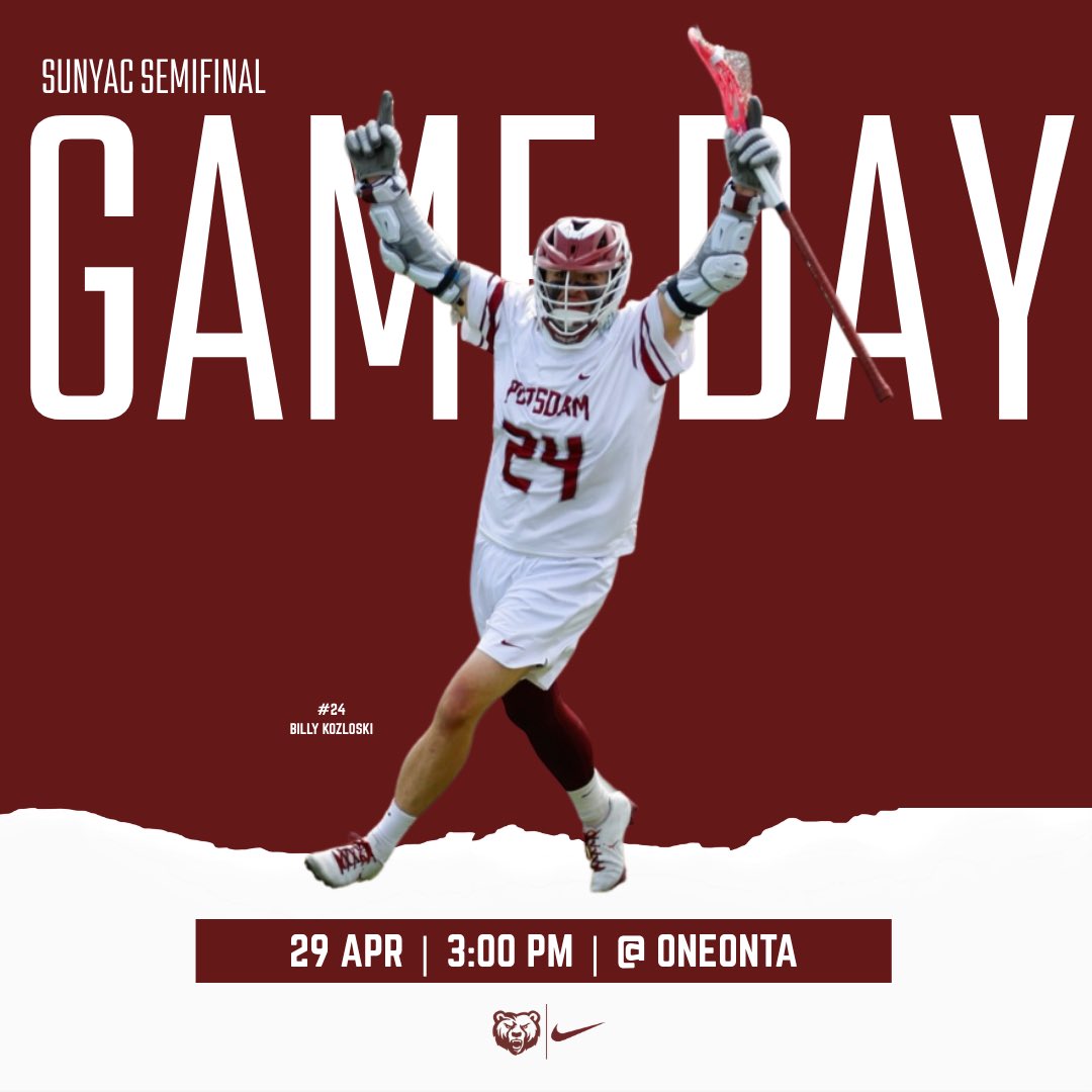 PotsdamLacrosse's tweet photo. Playoffs. SUNYAC Semifinal. 

🆚 Oneonta
🏟️ Red Dragon Field
📍 Oneonta, NY
⏰ 3:00pm
📺 https://t.co/xQSDsWdHAB

DICE | OS>TS https://t.co/kuArFIFsgL