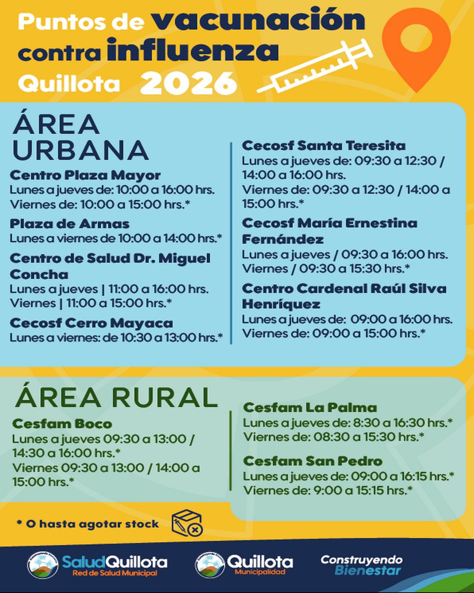 saludquillota's tweet image. 🍂Un nuevo día para seguir cuidándonos

✅Este miércoles 29 de abril, la protección de tu salud y la de tu familia sigue siendo lo más importante 

📍 Revisa los puntos de vacunación contra la influenza en #Quillota junto a SaludQuillota de @muniquillota 

#ConstruyendoBienestar