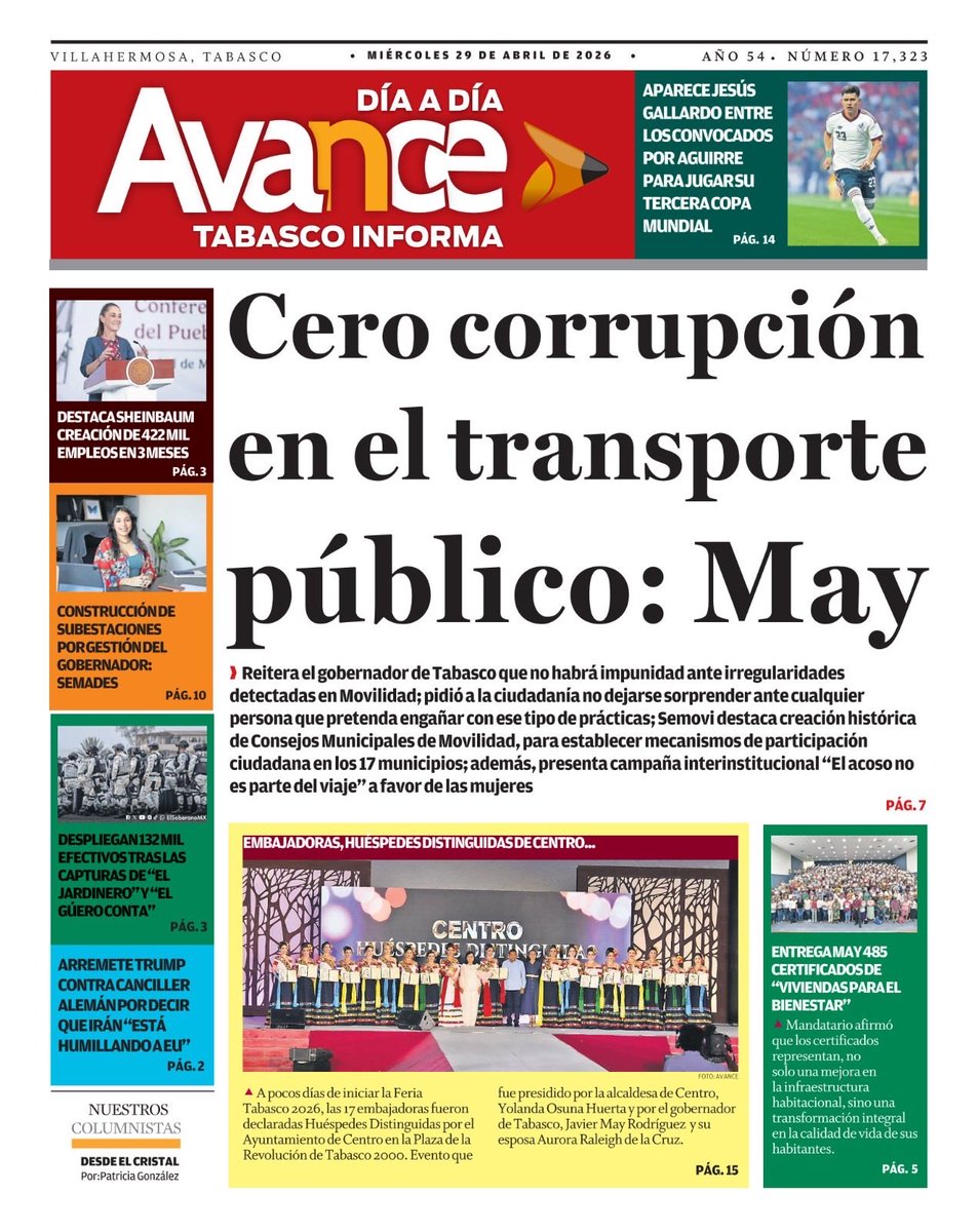 NUESTRA PORTADA DEL 29 DE ABRIL DEL 2026
