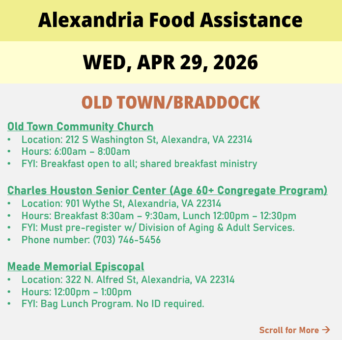 hungerfreealx's tweet image. (Post 1 of 2) On Wednesday, April 29, here are open locations in Alexandria, VA for food assistance, organized by neighborhood. Everybody deserves to eat. #help #finding #food #alexandriava