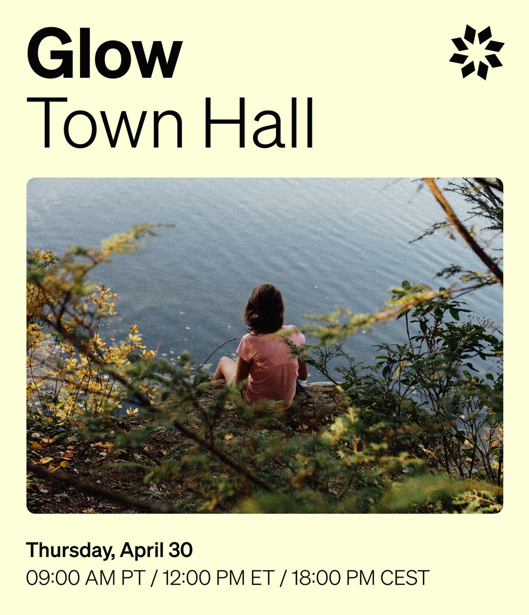 GlowFND's tweet photo. *Glow Town Hall*  

Join us tomorrow, Thursday, the 30th, for Glow’s April Town Hall. We'll be discussing:

🔸Protocol updates 
🔸Embedded Liquidity  
🔸Ratan Rajasthan 
🔸Global growth

As always, we'll be hosting the Town Hall in the Glow Discord (link in bio). https://t.co/NTsmmUyt68