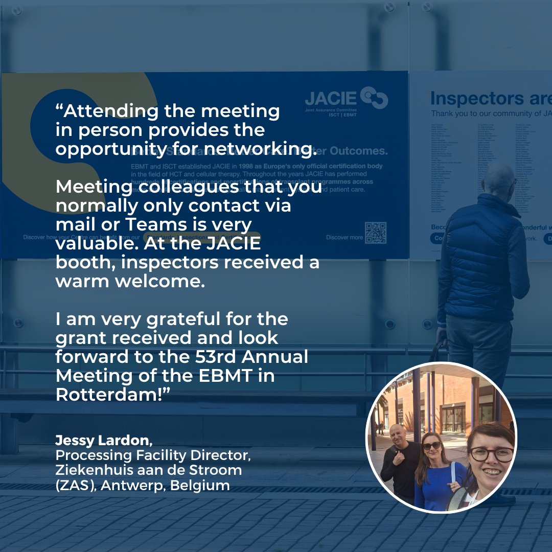 JACIE_EBMT's tweet photo. This year, we offered 60 free #EBMT26 registrations to the JACIE Inspector Community members as a token of appreciation for their contributions and to support their participation in the meeting. 👏

🔗Read the testimonials from fellow Inspector colleagues: https://t.co/R4MgP8q2k8 https://t.co/o6WCZo5VzM