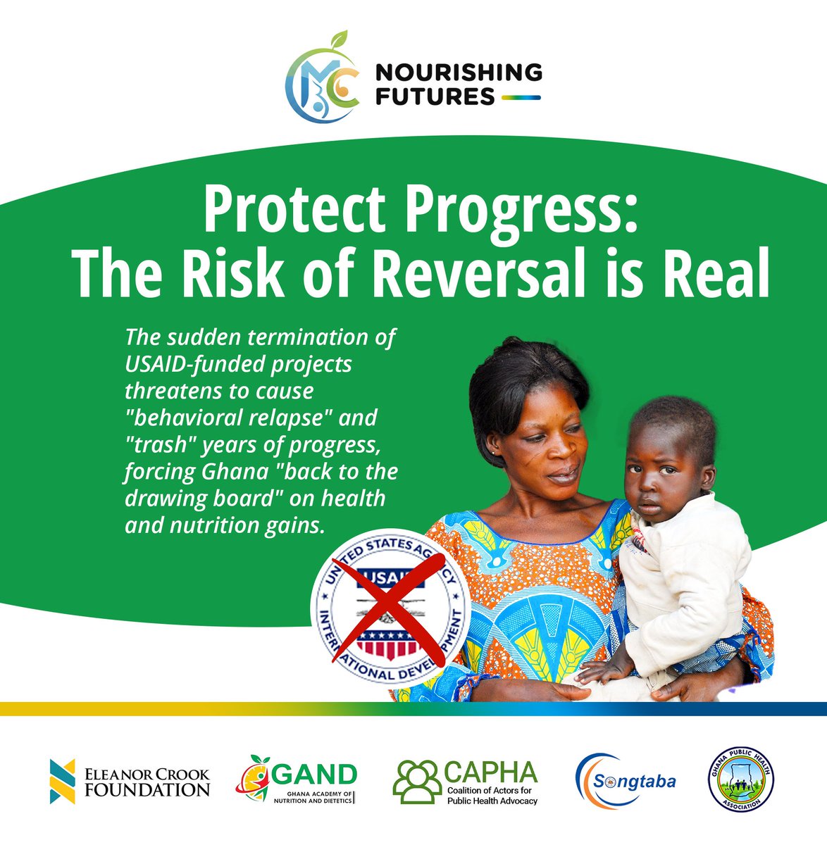 OfficialGAND's tweet photo. The end of key USAID-funded projects could reverse positive outcomes and trigger behavioural relapse in our communities.

We cannot afford to lose progress.

Share and advocate for sustained investment in nutrition.

#NourishingFutures #InvestInNutrition #NutritionMatters https://t.co/czbK9skJ9B