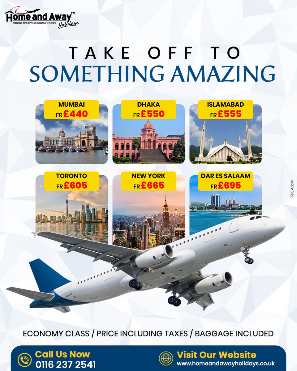 Homeandawaytour's tweet image. Take off to something amazing ✈️ from just £440 PP 🌍

✔️ Economy Class Flights
✔️ Taxes &amp;amp; Baggage Included
✔️ No Hidden Costs
✔️ ATOL Protected
📞 Call 0116 237 2541
🔥 Book today &amp;amp; secure your seat!
links.homenawayholidays.co.uk/K58xrt
#FlightDeals #TravelDeals #BookNow #ATOLProtected