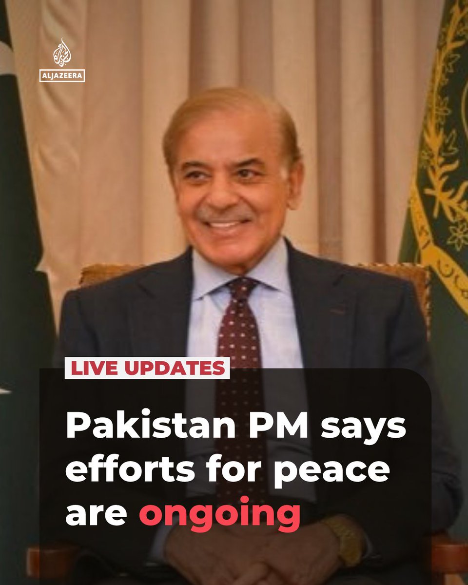 AJEnglish's tweet image. Pakistan’s PM says efforts to establish “peace in the Middle East… are still ongoing” as the country’s “journey of economic development has come to a halt”.

🔴 LIVE updates: aje.news/wtfz0w
