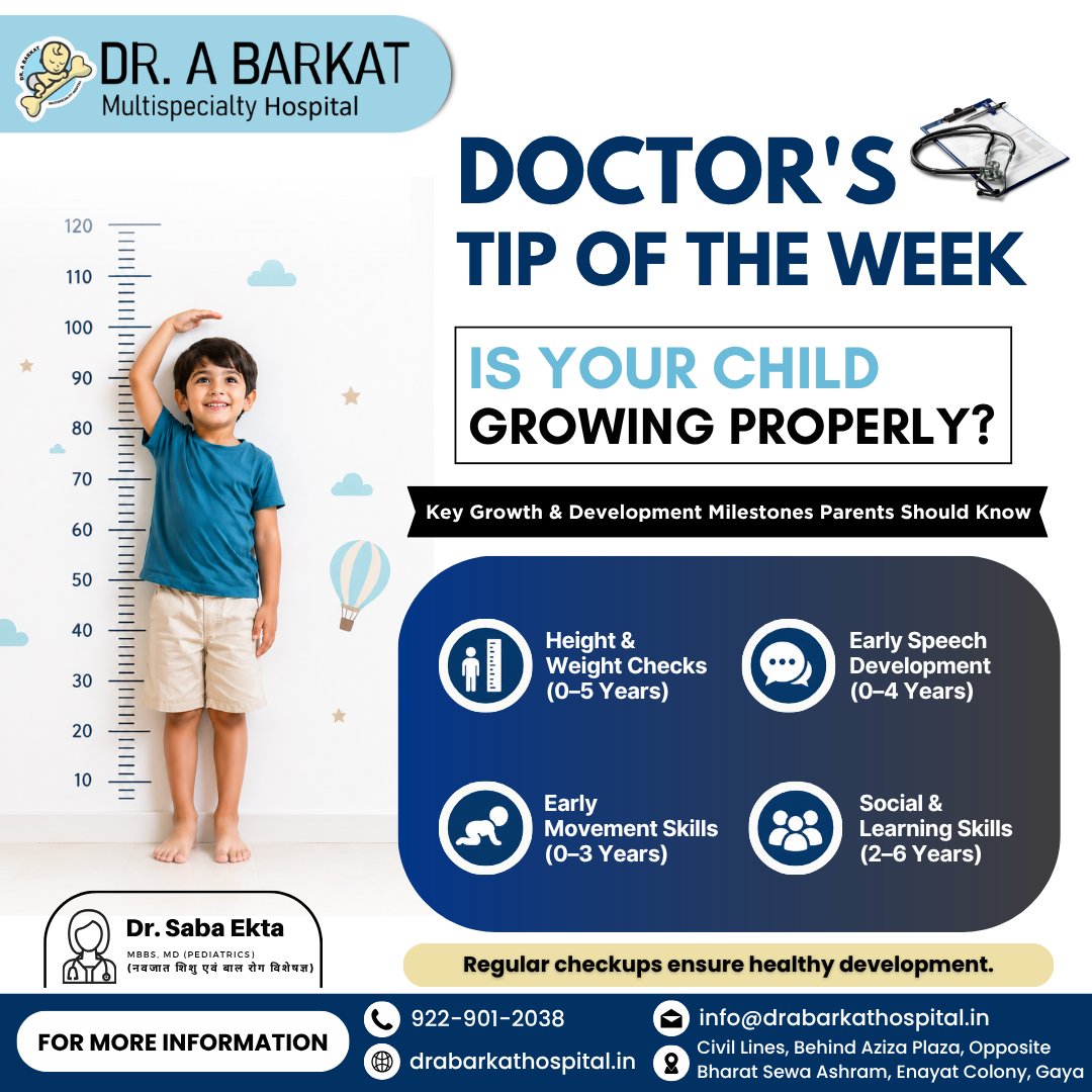 abarkathospital's tweet image. 👶 Is your child growing the way they should?

Every child develops at their own pace—but knowing the right milestones can help you stay one step ahead 💡 #Pediatrics #GrowthMonitoring
